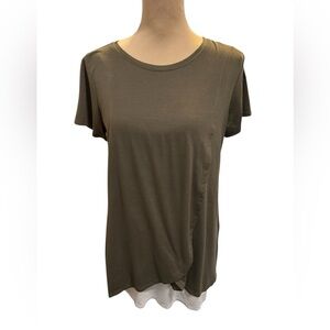 Motherhood Maternity Nursing Wrap Short Sleeve Top Sz Small Green & Cream Lining